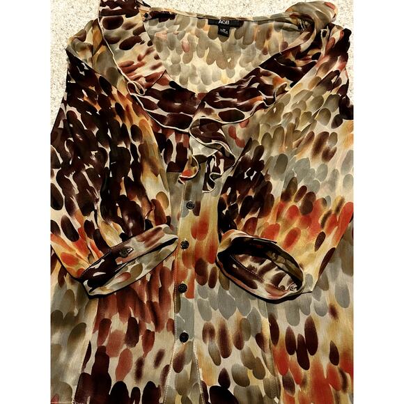 AGB Women's Sz Medium Floral Button100% Polyester Blouse with Cami Ruffle V Neck - Picture 11 of 13